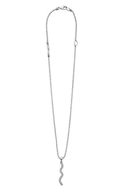 Lagos Caviar Spark Diamond Wave Pendant Necklace In Silver