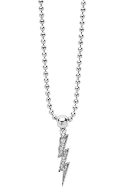 Lagos Caviar Spark Lightning Bolt Diamond Pendant Necklace In Silver