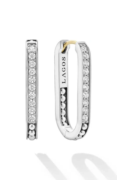 Lagos Caviar Spark Linear Diamond Hoop Earrings In Silver