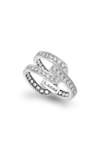 Lagos Sterling Silver Diamond Caviar Linear Ring In Metallic