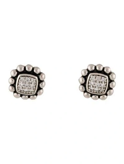 Pre-owned Lagos Caviar Square Diamond Stud Earrings In Multi