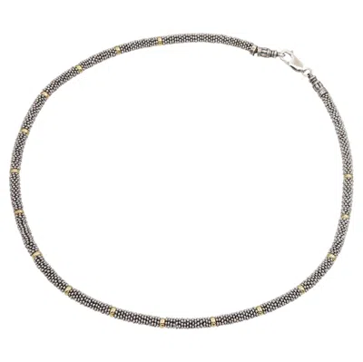 Pre-owned Lagos Caviar Sterling Silver And 18k Yellow Gold Beaded Link Necklace