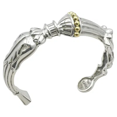 Pre-owned Lagos Caviar Sterling Silver And 18k Yellow Gold Cuff Bracelet