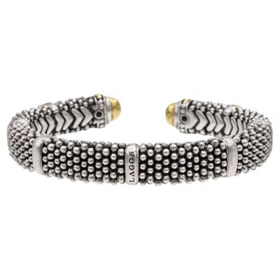 Pre-owned Lagos Caviar Sterling Silver & 18k Yellow Gold Cuff Bracelet