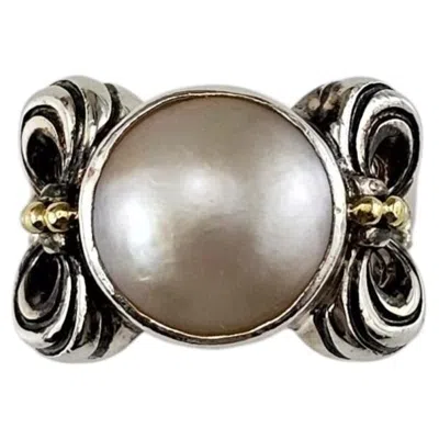Pre-owned Lagos Caviar Sterling Silver And 18k Yellow Gold Pearl Ring Size 7 #25071