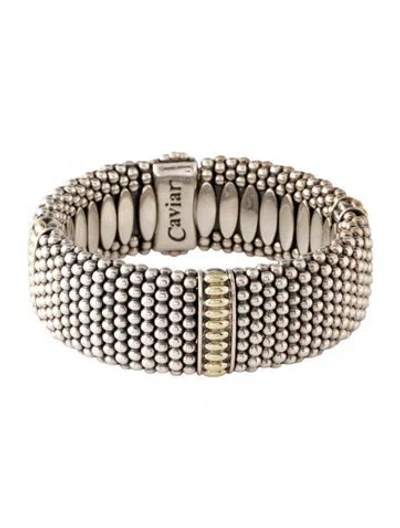 Pre-owned Lagos Caviar Two-tone Hinged Bangle Bracelet, 6.75" In Multicolor