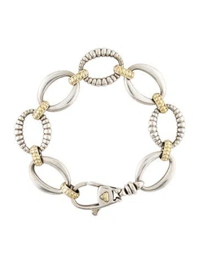Pre-owned Lagos Caviar Two-tone Oval Link Bracelet, 6.5" In Multi
