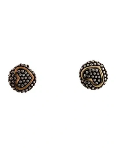 Pre-owned Lagos Caviar Two-tone Round Heart Stud Earrings In Multi