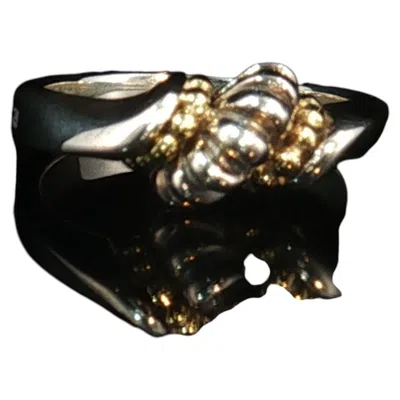 Pre-owned Lagos Caviar Vintage Designer  Sterling Silver 18k Gold Beaded Dome Ring Sz 6.75 In Multi