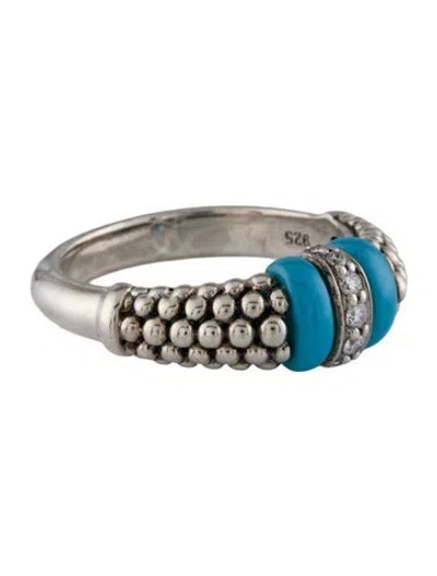 Pre-owned Lagos Ceramic & Diamond Caviar Ring In Blue