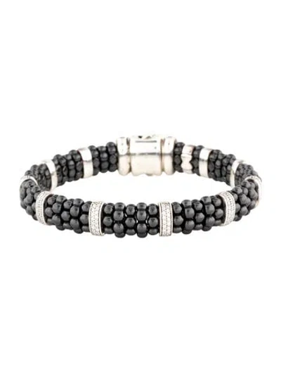 Pre-owned Lagos Ceramic & Diamond Caviar Station Bracelet, 6.5" In Multicolor