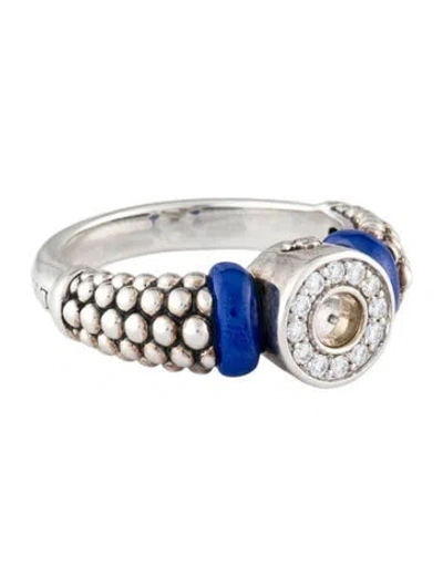 Pre-owned Lagos Ceramic & Diamond Circle Ring In Blue
