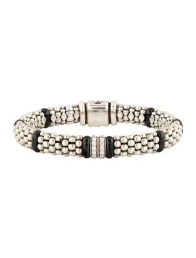 Pre-owned Lagos Ceramic & Diamond Double Station Bracelet, 6.75" In Black