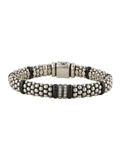 Pre-owned Lagos Ceramic & Diamond Double Station Bracelet, 9mm, 6.75" In Black
