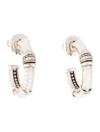 Pre-owned Lagos Ceramic & Diamond Hoop Earrings In Multi