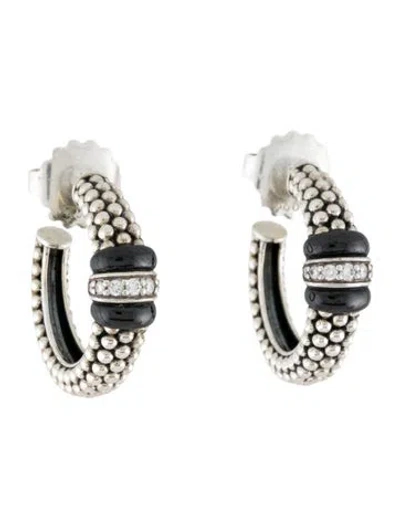 Pre-owned Lagos Ceramic & Diamond Hoop Earrings In Multicolor