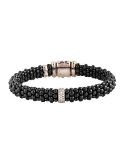 Pre-owned Lagos Ceramic & Diamond Single Station Bracelet, 9mm, 6.75" In Black