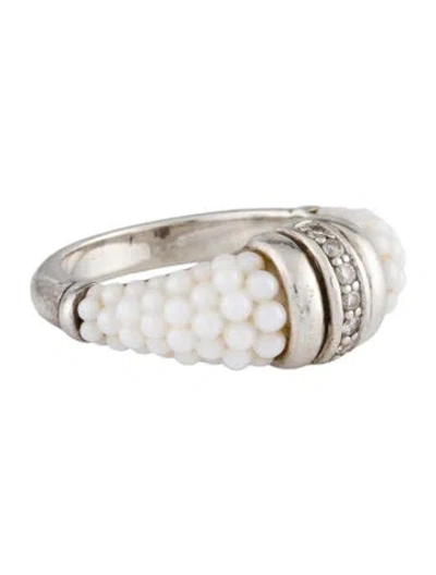 Pre-owned Lagos Ceramic & Diamond Stacking Ring In White