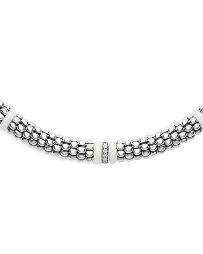 Lagos Ceramic & Sterling Silver White Caviar Diamond Station Necklace, 18 In White/silver