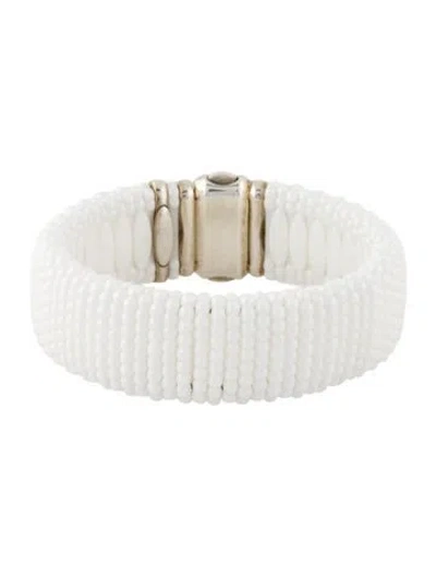 Pre-owned Lagos Ceramic Bead Caviar Bracelet, 7.75" In White