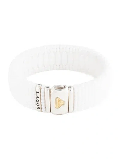 Pre-owned Lagos Ceramic Bead Caviar Bracelet, 8" In White