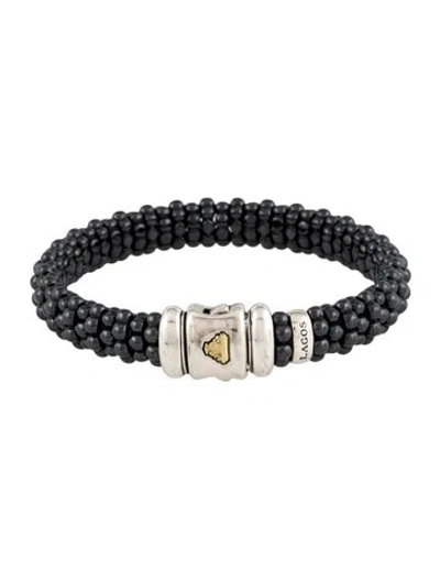 Pre-owned Lagos Ceramic Beaded Bracelet, 6.25" In Black