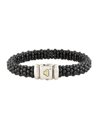 Pre-owned Lagos Ceramic Beaded Bracelet, 6.75" In Black