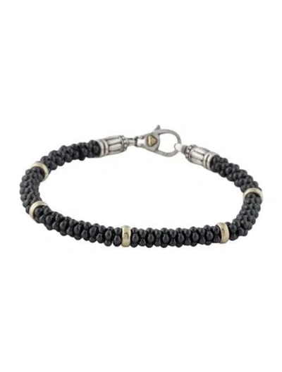 Pre-owned Lagos Ceramic Black Caviar Station Beaded Bracelet, 7.5" In Multi