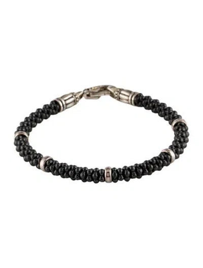 Pre-owned Lagos Ceramic Caviar 5 Station Bracelet, 6.5" In Black