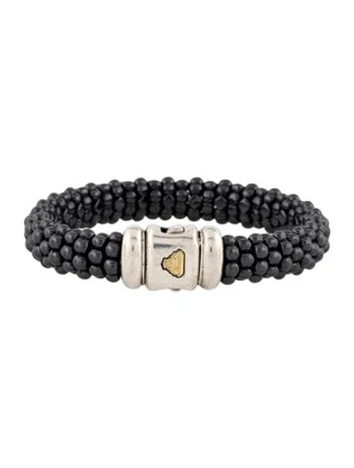 Pre-owned Lagos Ceramic Caviar Beaded Bracelet, 5.75" In Black