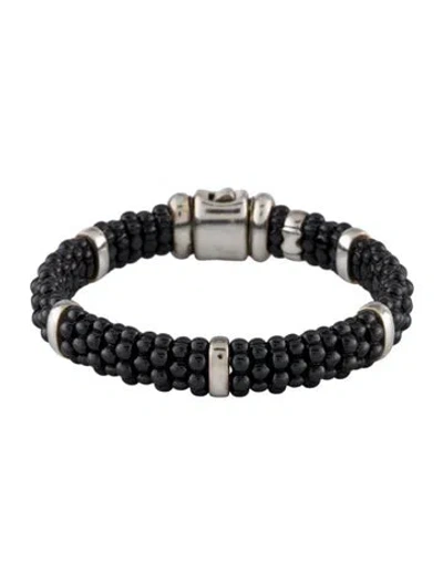 Pre-owned Lagos Ceramic Caviar Beaded Station Bracelet, 5.75" In Black