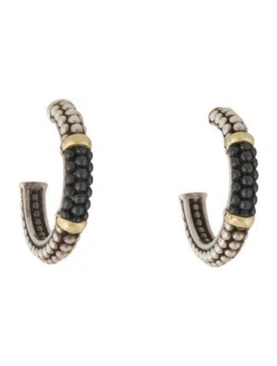 Pre-owned Lagos Ceramic Caviar Hoop Earrings In Black