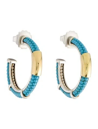 Pre-owned Lagos Ceramic Caviar Hoop Earrings In Blue