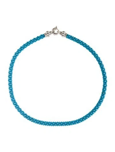 Pre-owned Lagos Ceramic Caviar Rope Necklace, 18" In Blue
