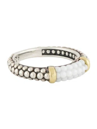 Pre-owned Lagos Ceramic Caviar Stacking Ring In White