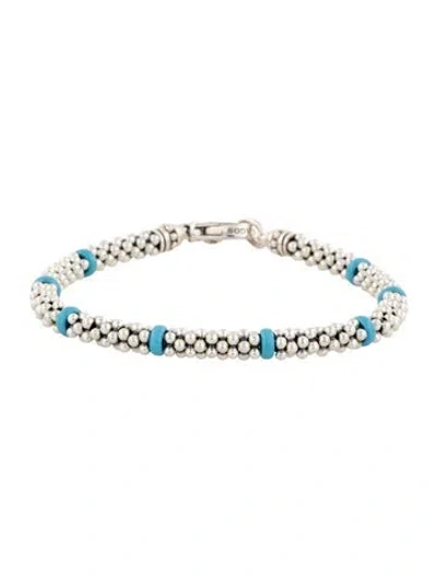 Pre-owned Lagos Ceramic Caviar Station Beaded Bracelet, 6.75" In Blue