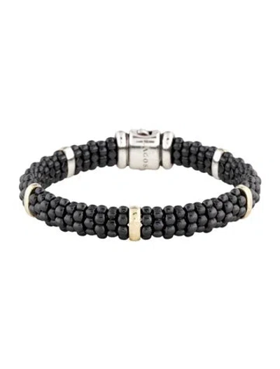 Pre-owned Lagos Ceramic Caviar Station Bracelet, 6.75" In Black