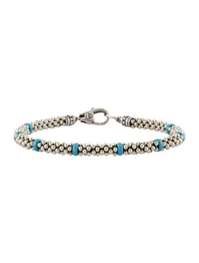 Pre-owned Lagos Ceramic Eight Station Beaded Bracelet, 7", 7" In Blue