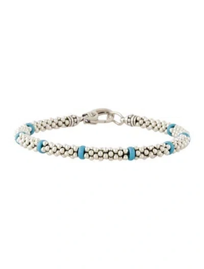 Pre-owned Lagos Ceramic Eight Station Beaded Bracelet, 7" In Blue
