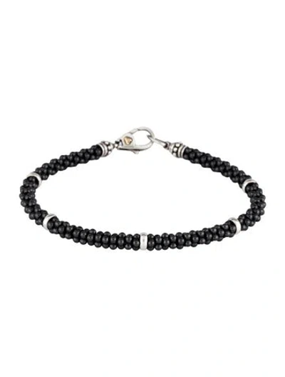 Pre-owned Lagos Ceramic Five Station Bracelet, 8" In Black