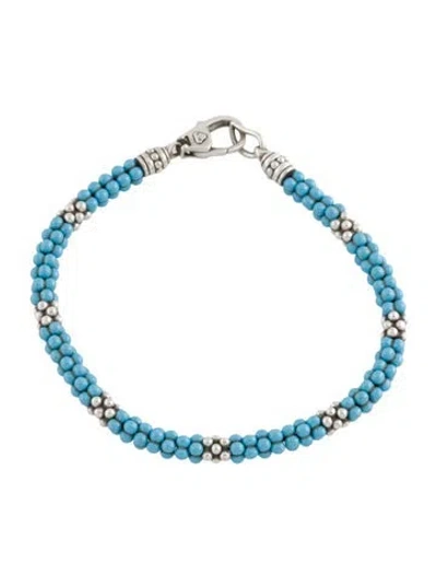 Pre-owned Lagos Ceramic Seven Station Bead Bracelet, 7" In Blue