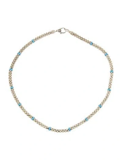 Pre-owned Lagos Ceramic Single Bead Station Caviar Necklace, 16.25" In Blue