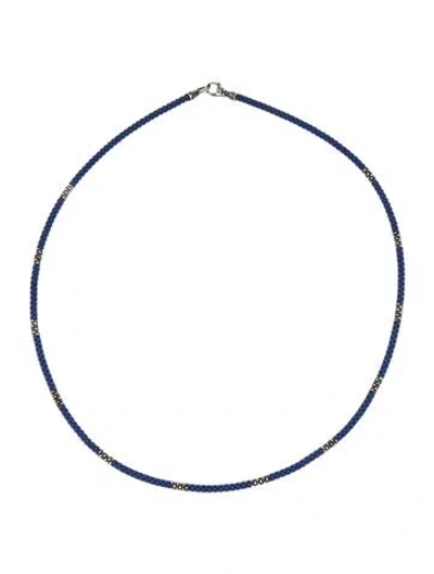 Pre-owned Lagos Ceramic Station Bead Necklace, 18" In Blue