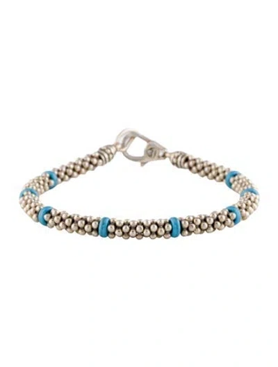 Pre-owned Lagos Ceramic Station Blue Caviar Beaded Bracelet, 7"