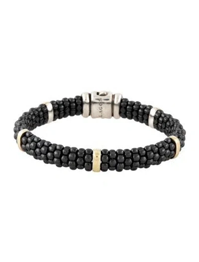 Pre-owned Lagos Ceramic Station Bracelet, 6.5" In Black