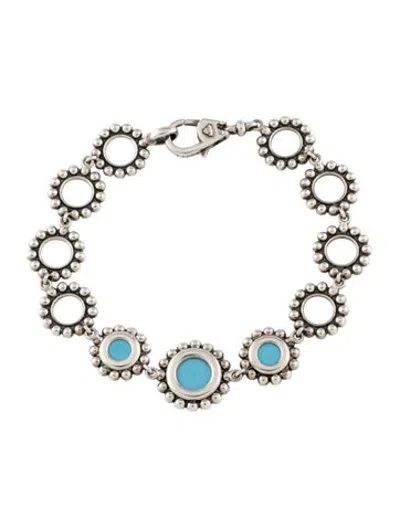 Pre-owned Lagos Ceramic Station Bracelet, 6.5" In Blue