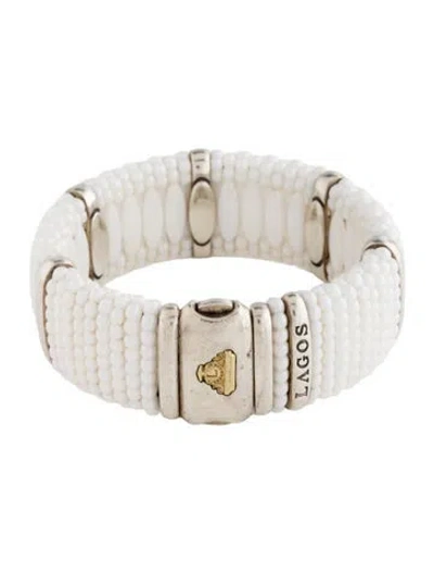 Pre-owned Lagos Ceramic Station Bracelet, 7" In White