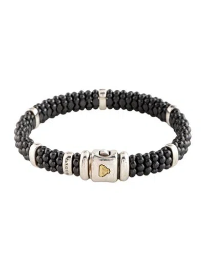 Pre-owned Lagos Ceramic Station Caviar Bracelet, 6.75" In Black