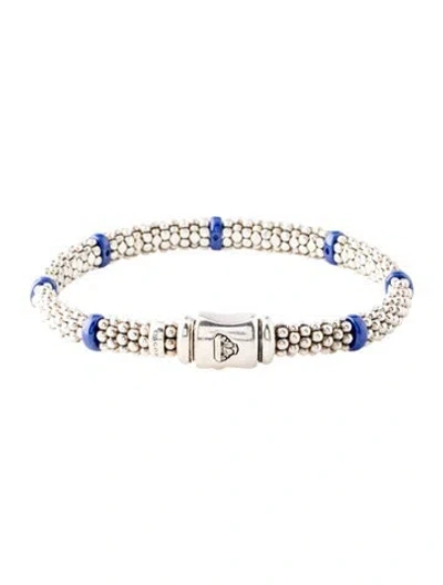Pre-owned Lagos Ceramic Station Caviar Bracelet, 6.75" In Blue