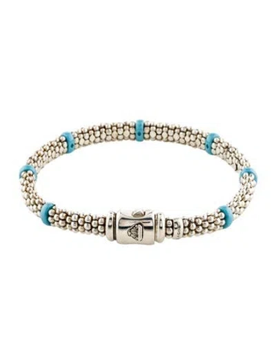 Pre-owned Lagos Ceramic Station Caviar Station Bracelet, 6.75" In Blue